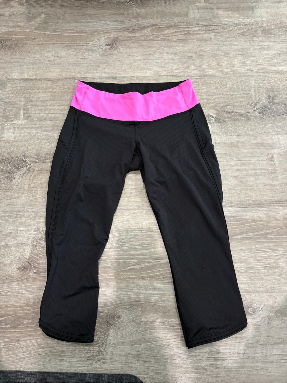 Girls Black Lulu Capri Leggings with Pink Waistband